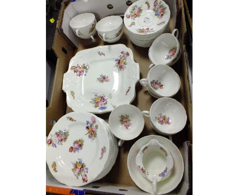 A TRAY OF ROYAL COALPORT CHINA TO INCLUDE TRIOS