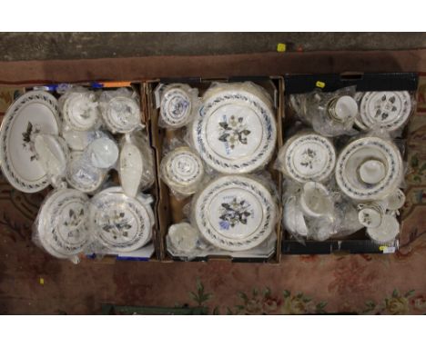 A LARGE QUANTITY OF ROYAL WORCESTER BERNINA CHINA TO INCLUDE TUREENS, DINING PLATES, CUPS AND SAUCERS ETC.