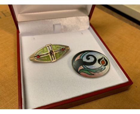 A FRENCH SILVER PLIQUE A JOUR WITH SUFFRAGETTE STYLE COLOURS (GREEN ENAMEL SET WITH AMETHYST AND GARNETS - GIVE WOMEN VOTES -