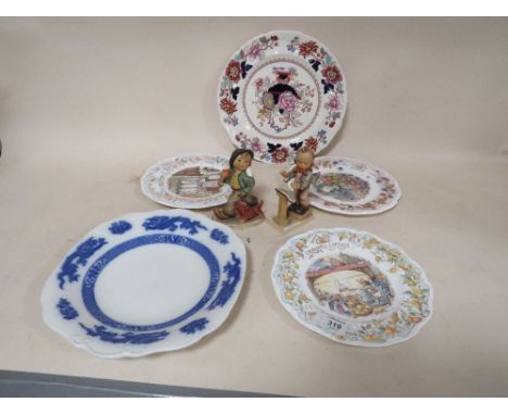 THREE ROYAL DOULTON BRAMBLY HEAD PLATES TOGETHER WITH TWO OTHER PLATES AND TWO GOEBEL FIGURES 