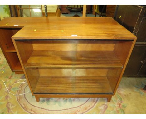 A VINTAGE TEAK GLAZED BOOKCASE - W 122 CM