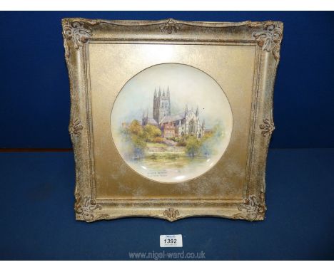 A framed Limited Edition bone china plate by Christopher Hughes collection titled 'Worcester Cathedral' no: 139.