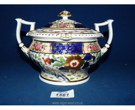 A Bloor Derby large sucrier and lid in finely hand painted decoration.