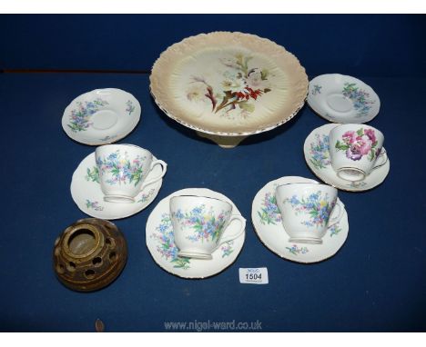 A Carltonware stemmed cake plate, six Duchess 'Forget Me Not' cups and saucers and small posy vase.