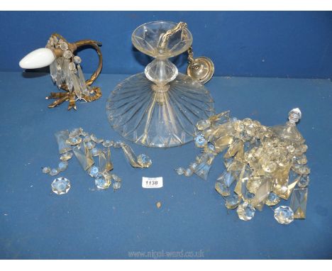 A cut glass ceiling Light with droppers for re-assembly, together with a gilt wall Sconce with glass droppers.