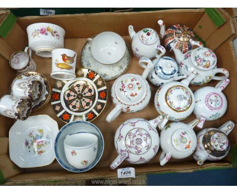 A quantity of small ornamental teapots and cups and saucers including Crown Staffordshire coffee cans and saucers, oriental c
