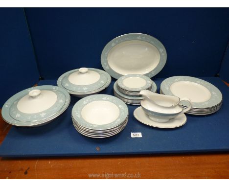 A Royal Doulton 'Reflection' dinner service including; meat plate, 2 lidded tureens, dinner plates, gravy boat &amp; saucers,