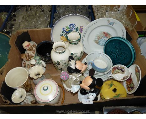 Miscellaneous china to include; Mason's 'Chartreuse' green vases, Poole plate and small biscuit barrel, Border Fine Arts 'Wom