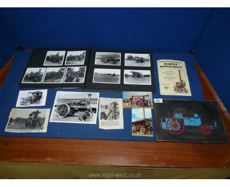 A quantity of vintage memorabilia including black and white photographs of a twin cylinder traction engine, a 1903 VCC motor 