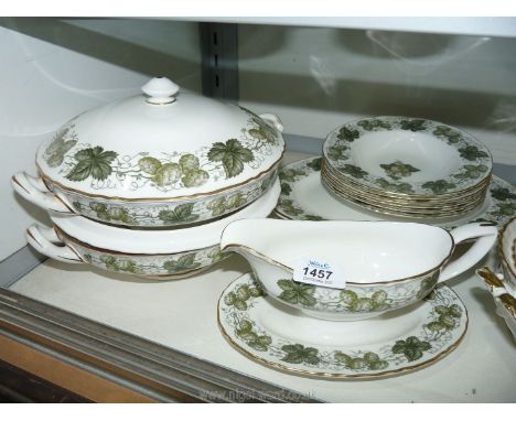 A part Royal Worcester dinner service by The Worcester Hop in 'Mathon' pattern including lidded serving dishes, soup bowls me