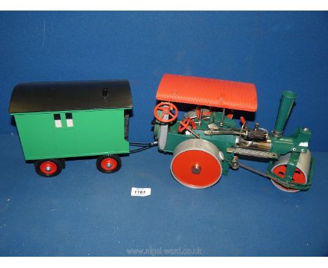 A Wilesco steam Roller and van; made by West German, complete with remote steering.