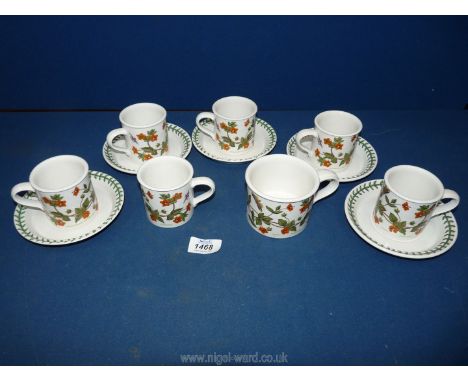 Six Portmeirion 'Botanic Garden' coffee cup and saucers and one larger cup.