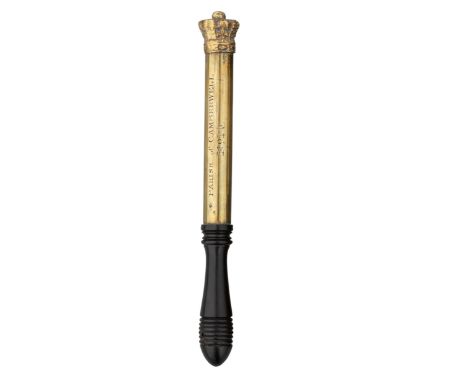 A BRASS-MOUNTED TIPSTAFF FOR THE PARISH OF CAMBERWELL, CIRCA 1820 with brass body fitted with cast crown finial, engraved on 