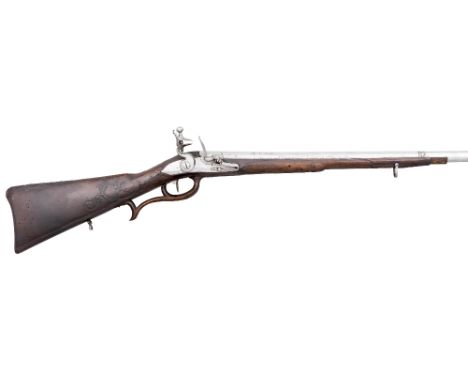 AN 18 BORE GERMAN FLINTLOCK SPORTING GUN, CIRCA 1740 with two-stage barrel fitted with silver 'spider' fore-sight, engraved '