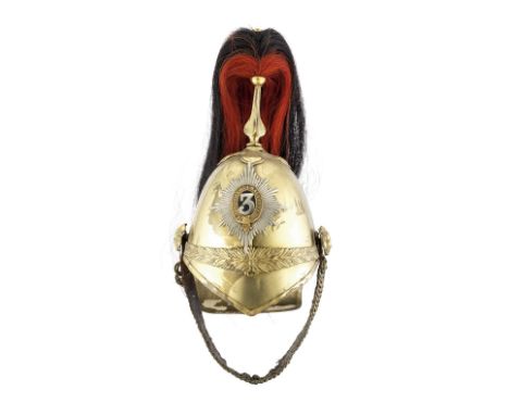AN 1871 PATTERN HELMET FOR THE THIRD (THE PRINCE OF WALES'S) DRAGOON GUARDS, CIRCA 1871-1914 with brass skull, brass fittings