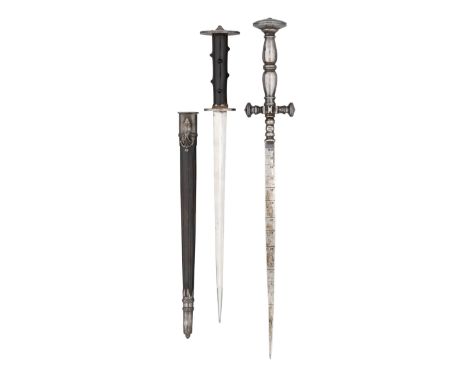 A RONDEL DAGGER IN FIRST HALF OF THE 15TH CENTURY STYLE, LATE 19TH/20TH CENTURY with tapering blade formed with a reinforced 