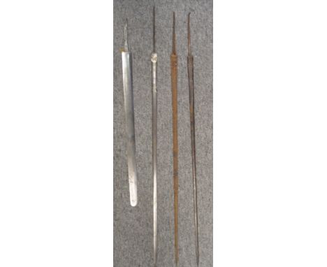 FOUR DETACHED SWORD BLADES, 17TH TO 19TH CENTURIES the first 17th century, for a rapier, of flattened-diamond section, stampe