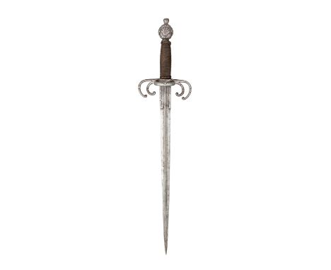 A COMPOSITE ITALIAN LEFT-HAND DAGGER, SECOND QUARTER OF THE 17TH CENTURY with earlier German blade of stout diamond-section, 