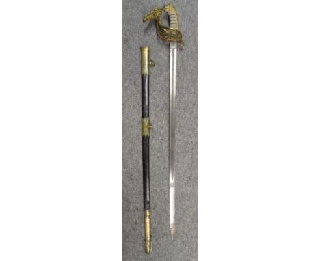 AN 1847 PATTERN NAVAL OFFICER'S SWORD RETAILED BY MACKAY, DEVONPORT, EARLY 20TH CENTURY of regulation type, the blade with tr