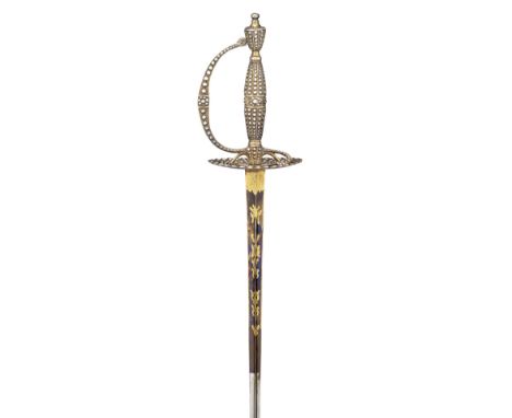 A FRENCH SILVER-HILTED SMALL-SWORD, LATE 18TH CENTURY with hollow-triangular blade etched and gilt with scrolls and trophies 