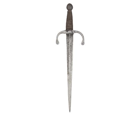 A COMPOSITE LEFT-HAND DAGGER, 19TH CENTURY with tapering blade of flattened-diamond section, iron hilt with drooping quillons