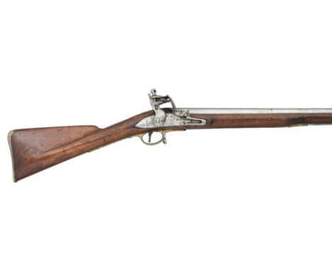 A .750 CALIBRE INDIA PATTERN FLINTLOCK MUSKET, EARLY 19TH CENTURY of regulation type, with tapering sighted barrel struck wit