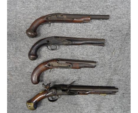 THE BARRELS AND STOCK OF THREE ENGLISH PISTOLS AND A PISTOL SIGNED CLARKSON, 18TH CENTURY AND LATER the first mid-18th centur