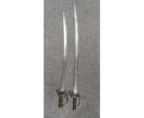 TWO GERMAN ARMING SWORDS, FIRST HALF OF THE 18TH CENTURY the first with curved fullered blade double-edged toward the point, 