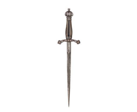 A LEFT-HAND DAGGER, POSSIBLY 17TH CENTURY with tapering blade of hollow-diamond section, etched 'Ad Majdorem del Gloriam' on 