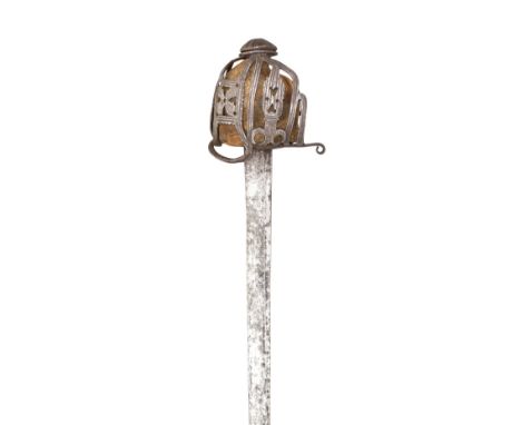 A SCOTTISH BASKET-HILTED BACKSWORD, FIRST QUARTER OF THE 18TH CENTURY with tapering blade double-edged for the last portion, 