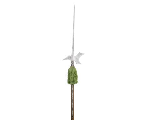 A GERMAN HALBERD, LAST QUARTER OF THE 16TH CENTURY with long terminal spike of diamond-section, forward-leaning axe-blade pie