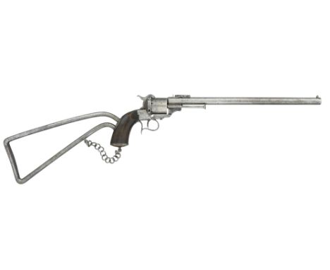 A FRENCH .45 CALIBRE PIN-FIRE PISTOL REVOLVER-CARBINE BY EUGÈNE LEFAUCHEUX, NO. 1071, CIRCA 1870 with round sighted barrel fi
