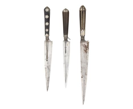 A SARDINIAN COMBINED HUNTING KNIFE AND STILETTO, 18TH CENTURY with tapering blade double-edged at the point, engraved back-ed