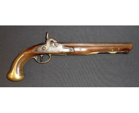 A 25 BORE PERCUSSION LIVERY PISTOL BY NOCK, CIRCA 1800 converted from flintlock, with tapering barrel signed within a linear 
