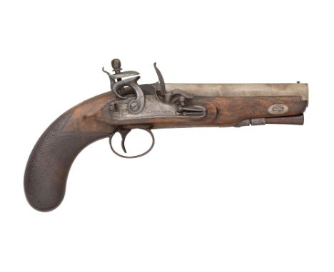 A 32 BORE FLINTLOCK COAT PISTOL BY SPENCER, LYNN, BIRMINGHAM PROOF MARKS, CIRCA 1820 with octagonal twist sighted barrel insc