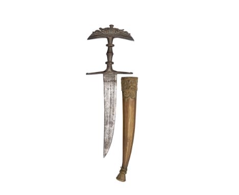 A HINDU KUSH DAGGER (JAMDHAR KATARI), LATE 18TH/19TH CENTURY with slightly curved fullered double-edged blade, iron hilt comp