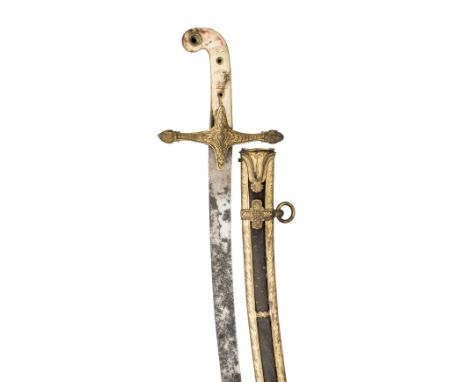 ˜A HUSSAR OFFICER'S LEVÉE SWORD, CIRCA 1870 with curved blade retaining traces of etching (pitted), gilt-brass hilt of regula