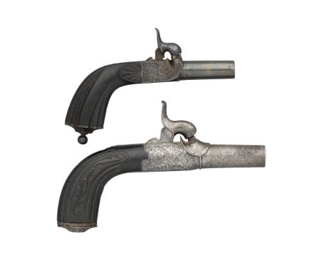 TWO CONTINENTAL PERCUSSION PISTOLS, MID-19TH CENTURY the first 40 bore, with etched twist turn-off rifled barrel, scroll-engr