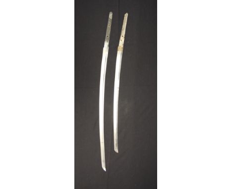 TWO JAPANESE SWORD (KATANA) BLADES 20TH CENTURY the first for a military sword, with slightly curved single-edged blade with 