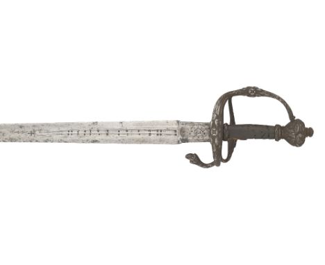 A GERMAN MILITARY SWORD, MID-17TH CENTURY AND ANOTHER  the first with broad double-edged blade stamped 'G*I*E*S*A' and 'M*A*R