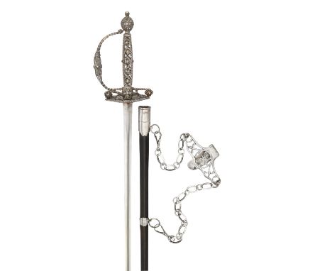 A FRENCH SMALL-SWORD WITH CUT STEEL HILT, LATE 18TH CENTURY with polished hollow-triangular blade, finely pierced and chisell