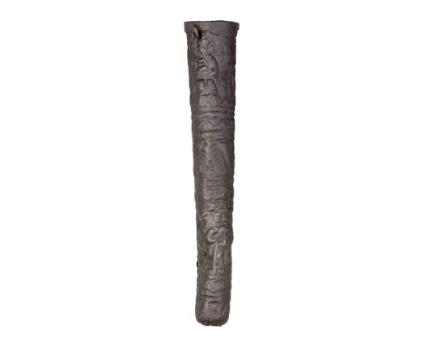 A GERMAN CHISELLED IRON SCABBARD FOR A SMALL DAGGER, MID-17TH CENTURY formed in one piece, of tapering circular section, deco