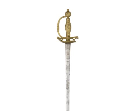 A GERMAN SMALL-SWORD, CIRCA 1740 AND FIVE FURTHER SMALL-SWORDS the first with tapering blade formed in two stages, brass hilt