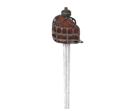 A FINE AND RARE BRITISH HEAVY CAVALRY OFFICER'S SWORD, CIRCA 1750-70 with tapering blade double-edged towards the point, cut 