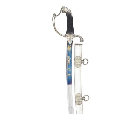 A CONTINENTAL LIGHT CAVALRY OFFICER'S SWORD, EARLY 19TH CENTURY with curved fullered blade double-edged towards the point, et
