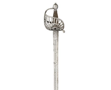 A BRITISH HEAVY CAVALRY OFFICER'S FIELD SWORD, CIRCA 1750-70 with tapering blade double-edged towards the point, cut with two