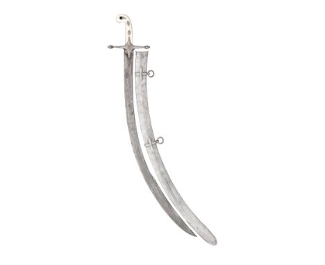 ˜A BRITISH OR EAST INDIA COMPANY ARMY OFFICER'S MAMELUKE-HILTED SABRE, CIRCA 1810-25 with curved blade etched in imitation of