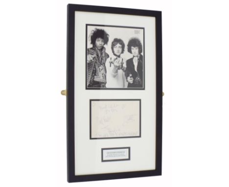 The Jimi Hendrix Experience - full set of autographs of Jimi Hendrix, Mitch Mitchell and Noel Redding, obtained on 18th Febru