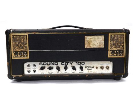 1970s Sound City 100 Mark 3 custom built guitar amplifier head, made in England, ser. no. M3414Please note: Whilst all electr