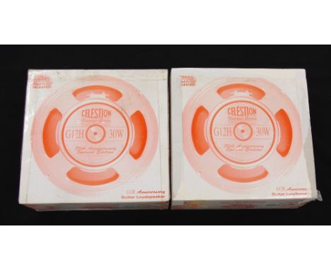 Pair of Celestion Vintage Series 70th Anniversary Special Edition G12H 30 watt guitar amplifier speakers, boxed
